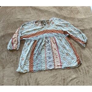 Women's Top Large Multicolor Mix-print Cottagecore Boho Babydoll Peasant Tunic